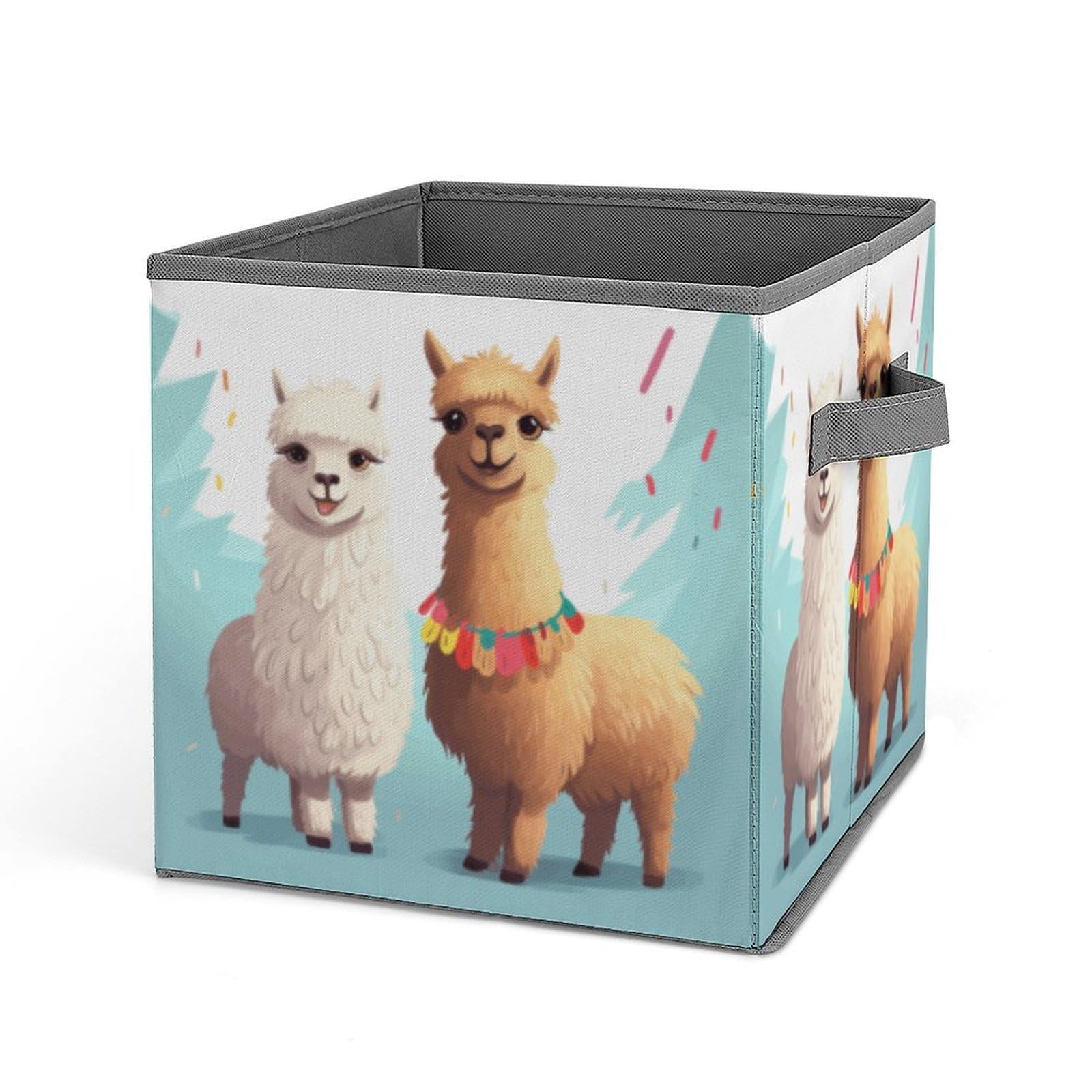 Llama Alpaca Storage Baskets Collapsible, Exquisite Pattern Cube Box, Canvas Fabric Storage Bins with Handles, Clothe Organizer Box for Home Decorative Office Bedroom
