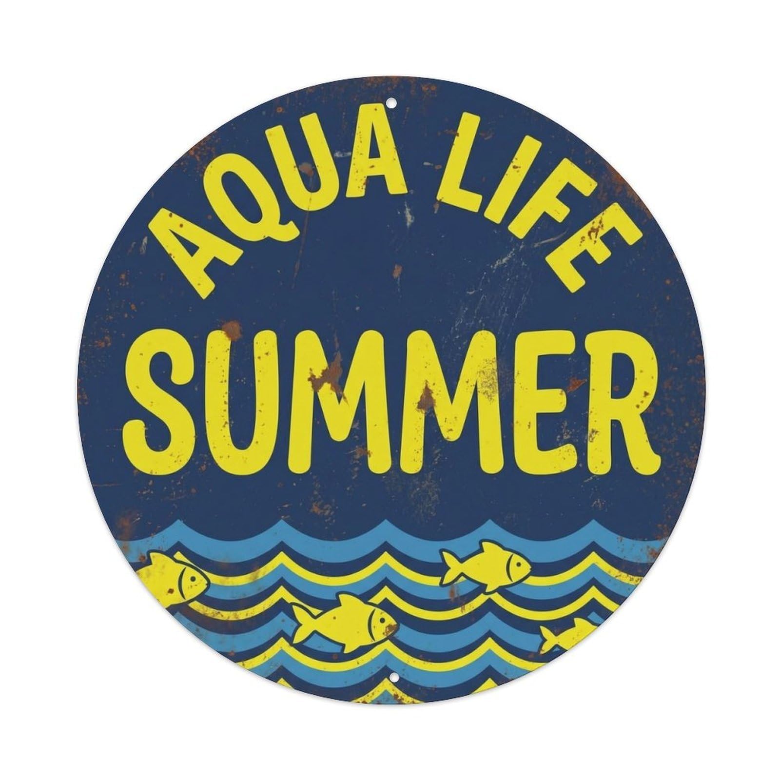 Aqua Life Summer Vintage Metal Tin Sign Plaque Wall Decor for Cafe, Club, Garden Round Metal Poster 8x8Inch