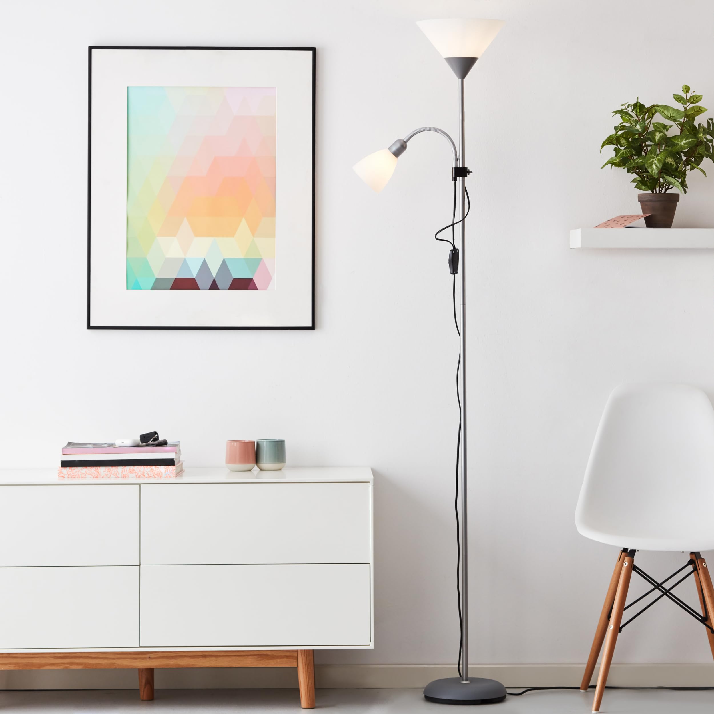Lightbox LED plafonnier avec lumière blanche chaude & interrupteur à bascule | hauteur 1,8m | lampadaire sobre | ampoules incluses & interchangeables | 806 lm & 400 lm | en métal/plastique en