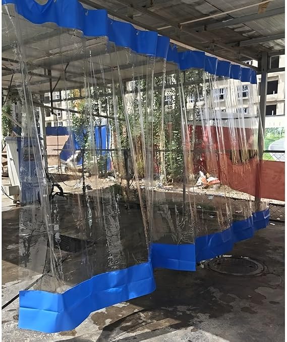 Zfmnoyev Industrial Wash Bay Curtains with Metal Eyelets & Hook, Outdoor Vinyl Curtain for Patio, Heavy-Duty Transparent Sliding Divider Curtains, Used in Porches, Car Washes(Blue,2.8x4m/9.2x13.1ft)