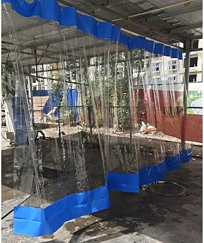 Zfmnoyev Industrial Vinyl Panels Clear Tarp, Heavy-Duty Waterproof Car Wash Partition Curtain, Hanging PVC Curtain with Metal Eyelets, for Garage Front Porch PergolaBlue