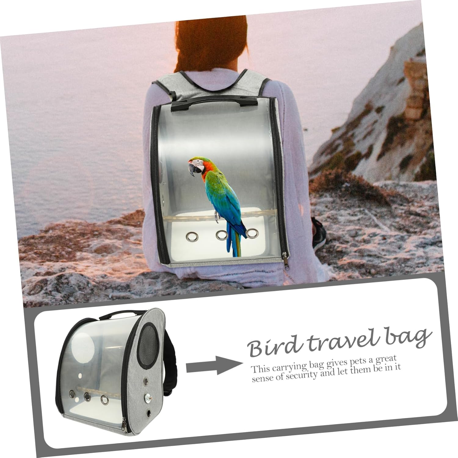Totority Bird Carrier Backpack for Travel Comfortable Parrot Carrying Bag with Smooth Zipper Transparent Breathable Design for Birds for Outdoor Use Includes Perch for Comfort