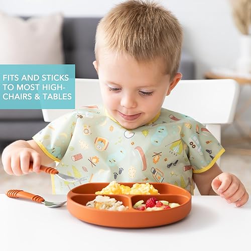 Miniatura 3 de Bumkins Plato de succión para bebés y bebés, plato de agarre dividido para bebés y niños, destete LED para bebés, suministros de alimentación, se