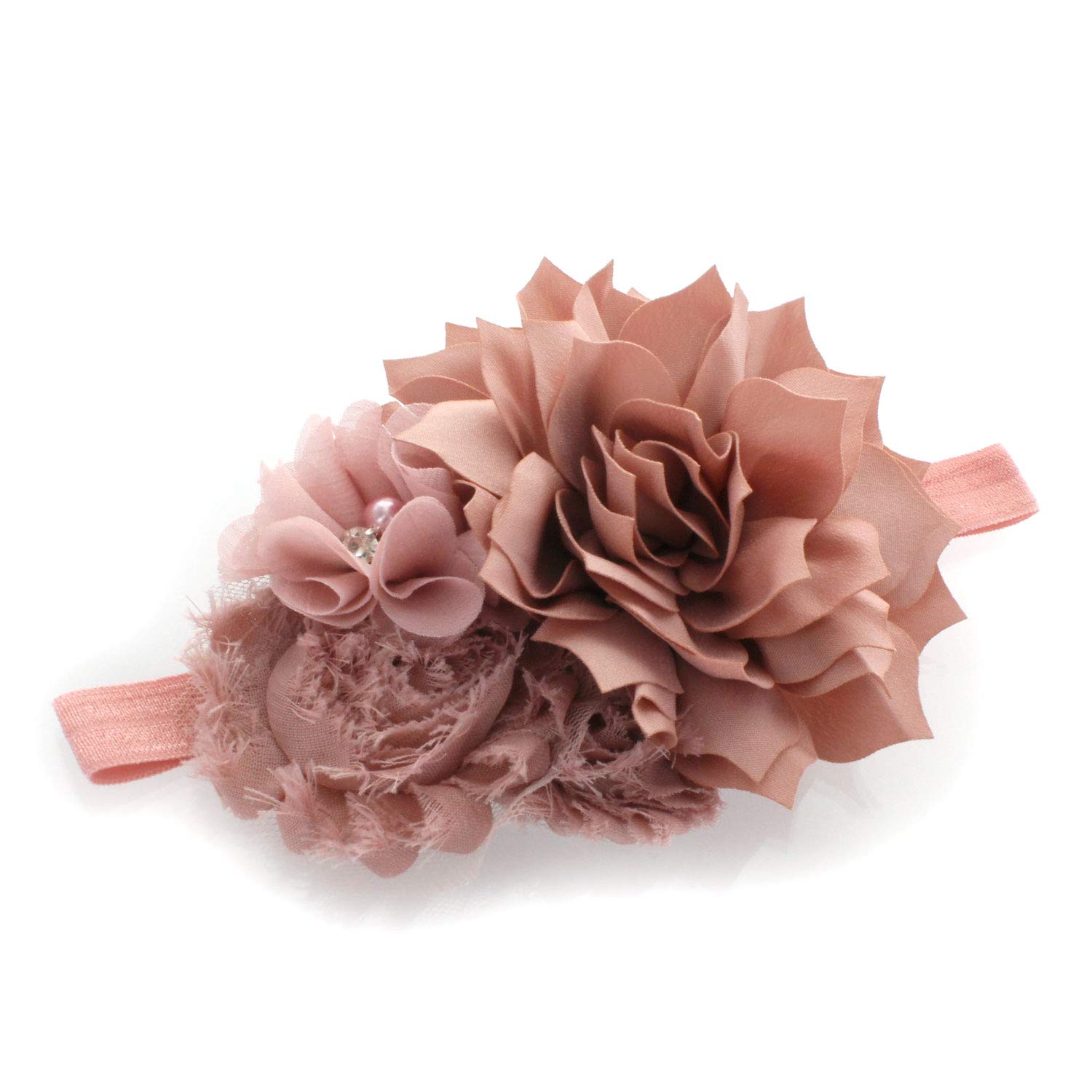 My Lello Headband Shabby Fabric Flower Cluster Baby - Infant - Toddler - Girl Stretchy Elastic Dusty Rose