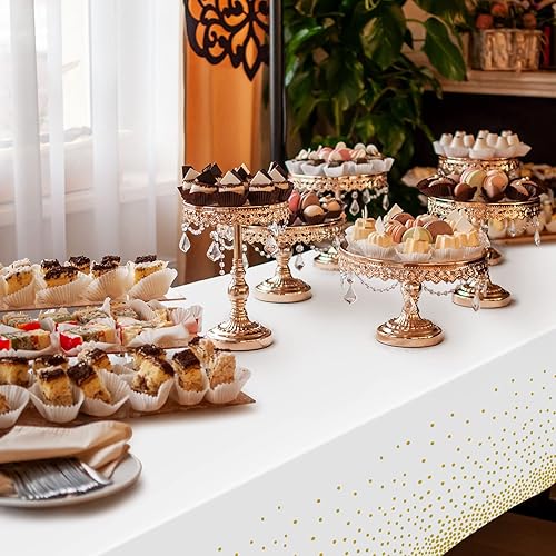 Miniatura 5 de Paquete de 12 manteles de plástico con lunares blancos y dorados mantel rectangular de plástico desechable para cumpleaños boda baby shower