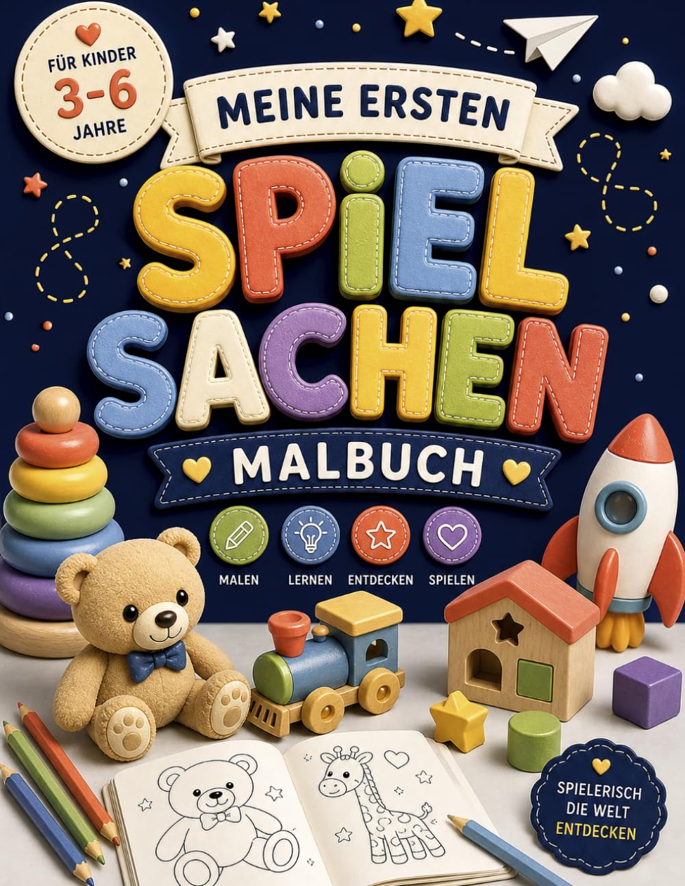 Meine ersten Spielsachen – Malbuch für Kinder 3–6 Jahre: 32 süße Motive | Einseitig gedruckt | Großes Format