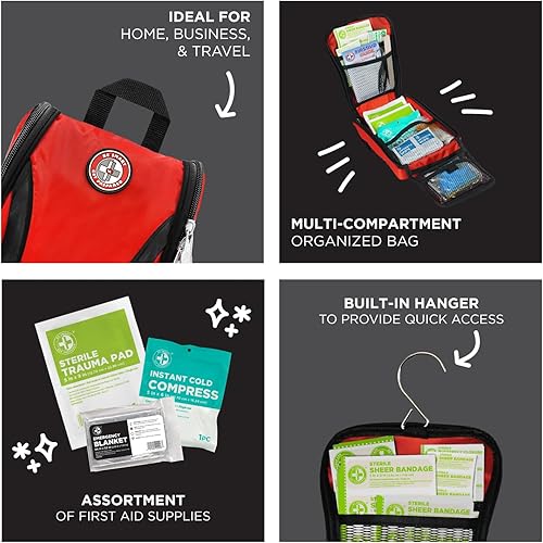 Miniatura 5 de Be Smart Get Prepared Kit de primeros auxilios de 330 piezas, todo propósito: limpiar, tratar, proteger cortes menores, rasguños, hogar, oficina,
