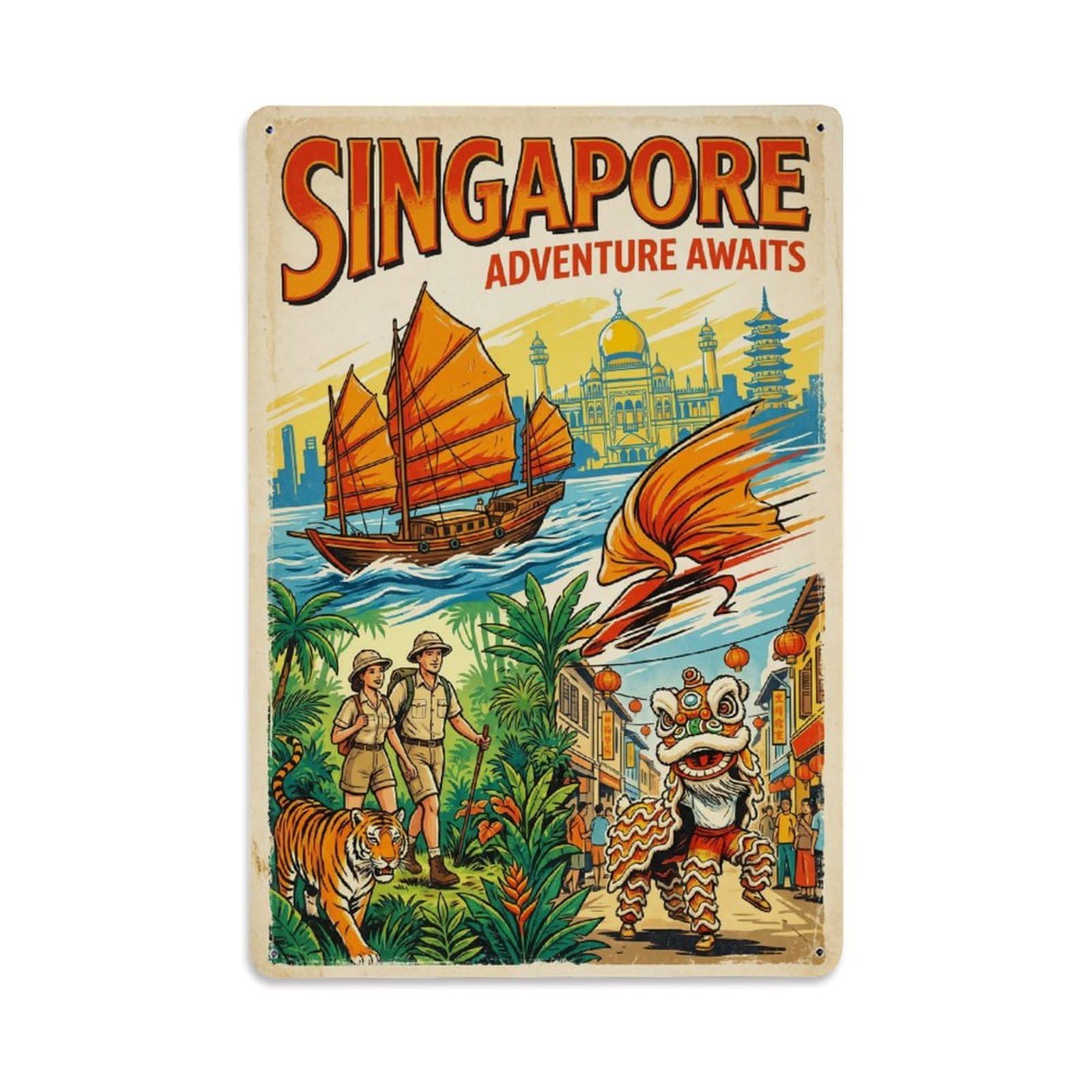 Huiyhb 8X12inch(20X30cm) Vintage Travel Singapore Adventure Metal Tin Sign