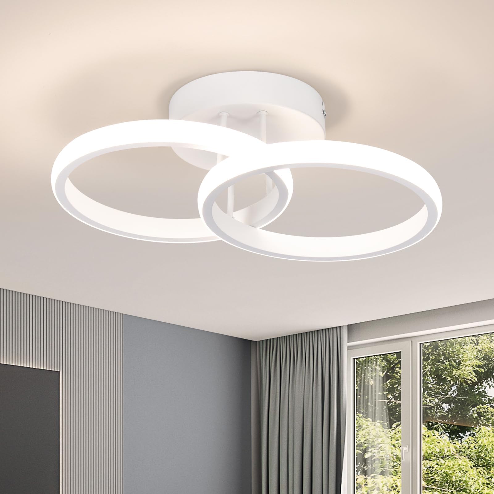 EIDISUNY LED Ceiling Light Modern Ceiling Lamp 33cm Wihte 2 Rings Ceiling Lights Fixture LED for Corridor Kitchen Stairs Hallway Study Room Bedroom Living Room