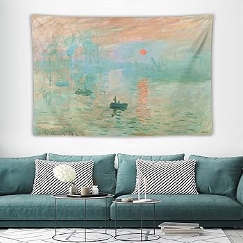 モネの名画日の出印象派の油絵現代のシンプルなリビングの装飾の絵3連ソファの背景の モネの名画日の出印象派の油絵現代のシンプルなリビングの装飾の絵