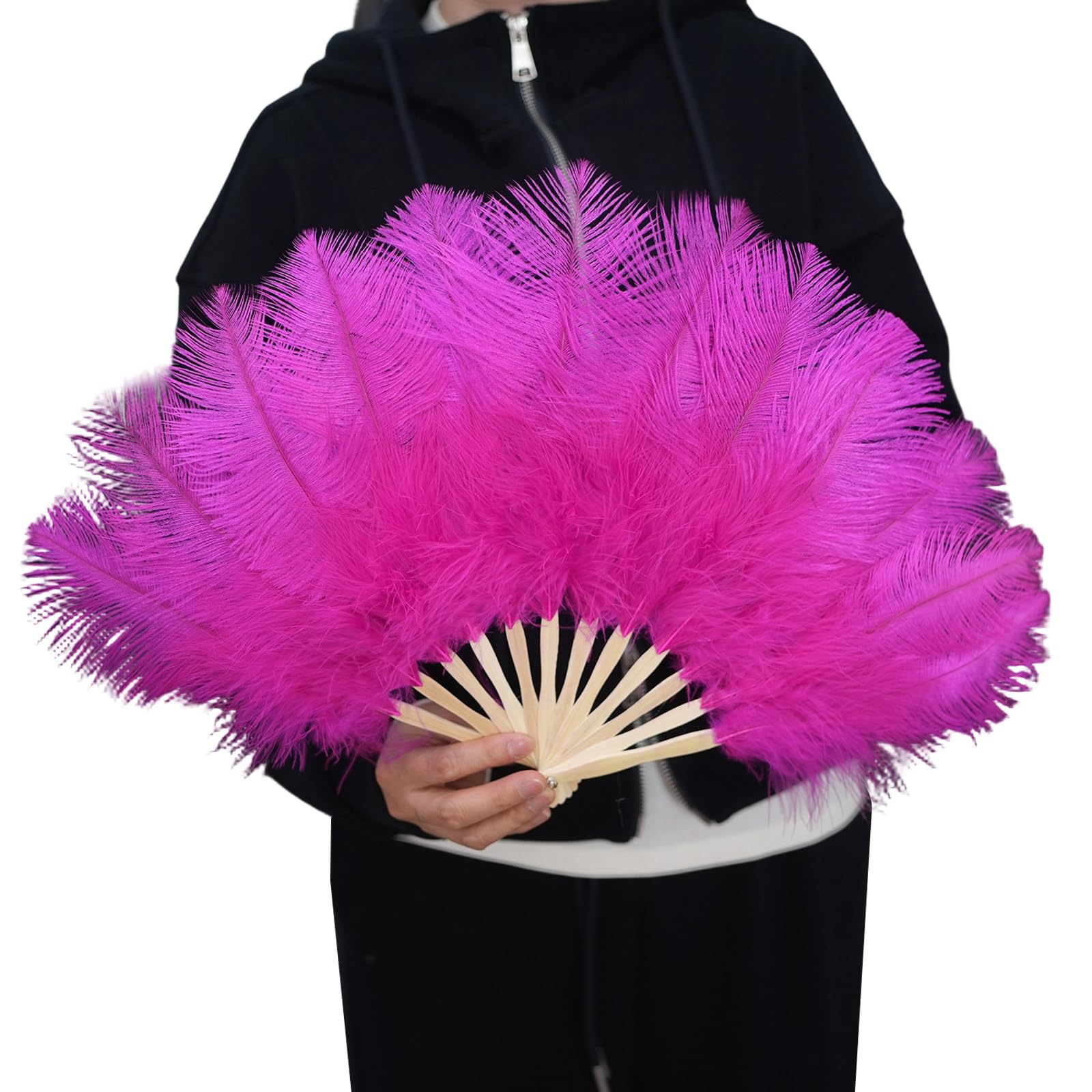Greabuy Folding Fan with Handle 30cm / 11.8in Handheld Accessory for Theater Shows Wedding Parties and Photos Plume Dance Accessory Folding Fan Theater Costume Wedding Photo Party Decor Stage Show