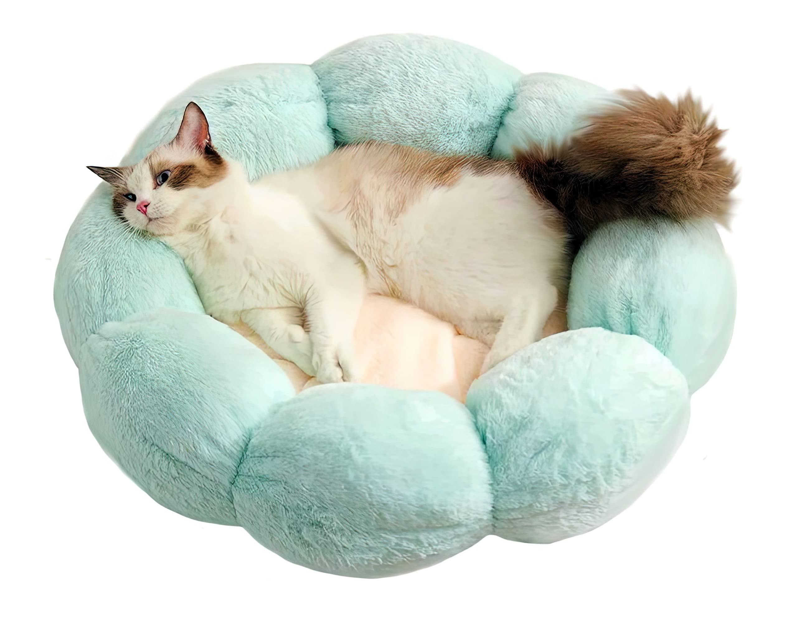 GLUTTONY Cama Perro Antiestres - (L) 50 cm Ø Ideal para Gatos, Perro Mediano y Pequeños, Cualquier Mascotas Medianas, Conejos Antiestrés Suave Tipo Nido, Azul y Blanca Cat Bed