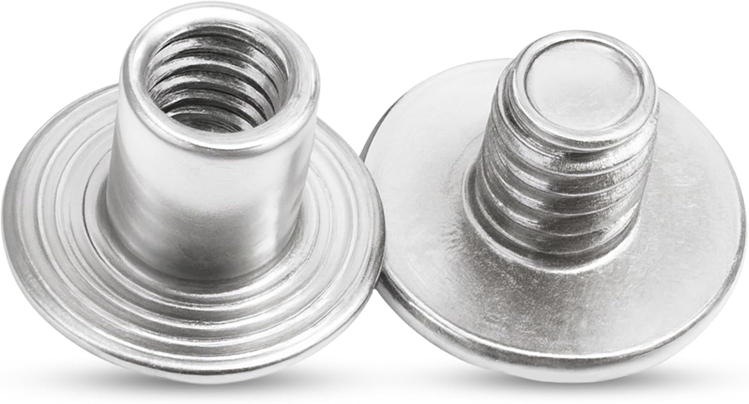 WedDecor Silver 9x6mm Chicago Screw, Double Cap Rivet with Flat Head, Anti Resistant, Durable Brass for Arts Crafts, Leathercrafts, DIY Decoration, Handicrafts, 50pieces