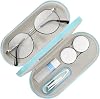 MoKo Double Eyeglass Case, Contact Lens Case with Mirror Tweezers Remover, 2 in 1 Double Sided Portable Contact Lens Box Holder Container Soak Storage Kit Sunglasses Pouch for Men & Women, Light Blue