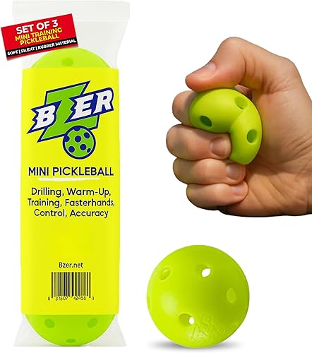 BZER Pelotas silenciosas de pickleball  Mini bolas de entrenamiento de goma silenciosa  Juego de 3 para jugar en interiores y exteriores, entrenador