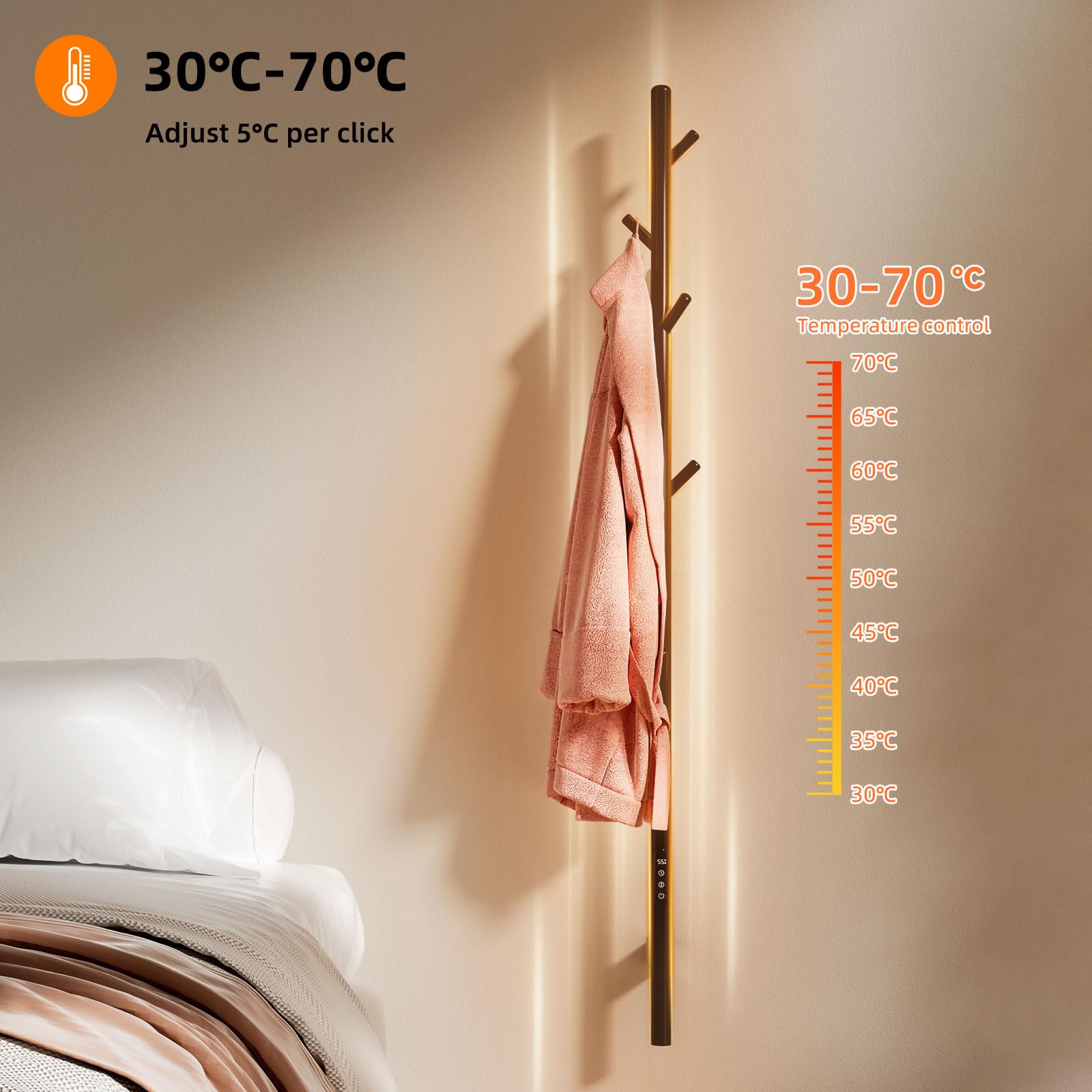 Termoarredo Elettrico, Scaldasalviette Elettrico WiFi Nero, 95W, 1500x125mm, Termosifone da Parete, per Alexa e Google Home e App, Risparmio Energetico, Impermeabile IPX5-G03 WiFi Black