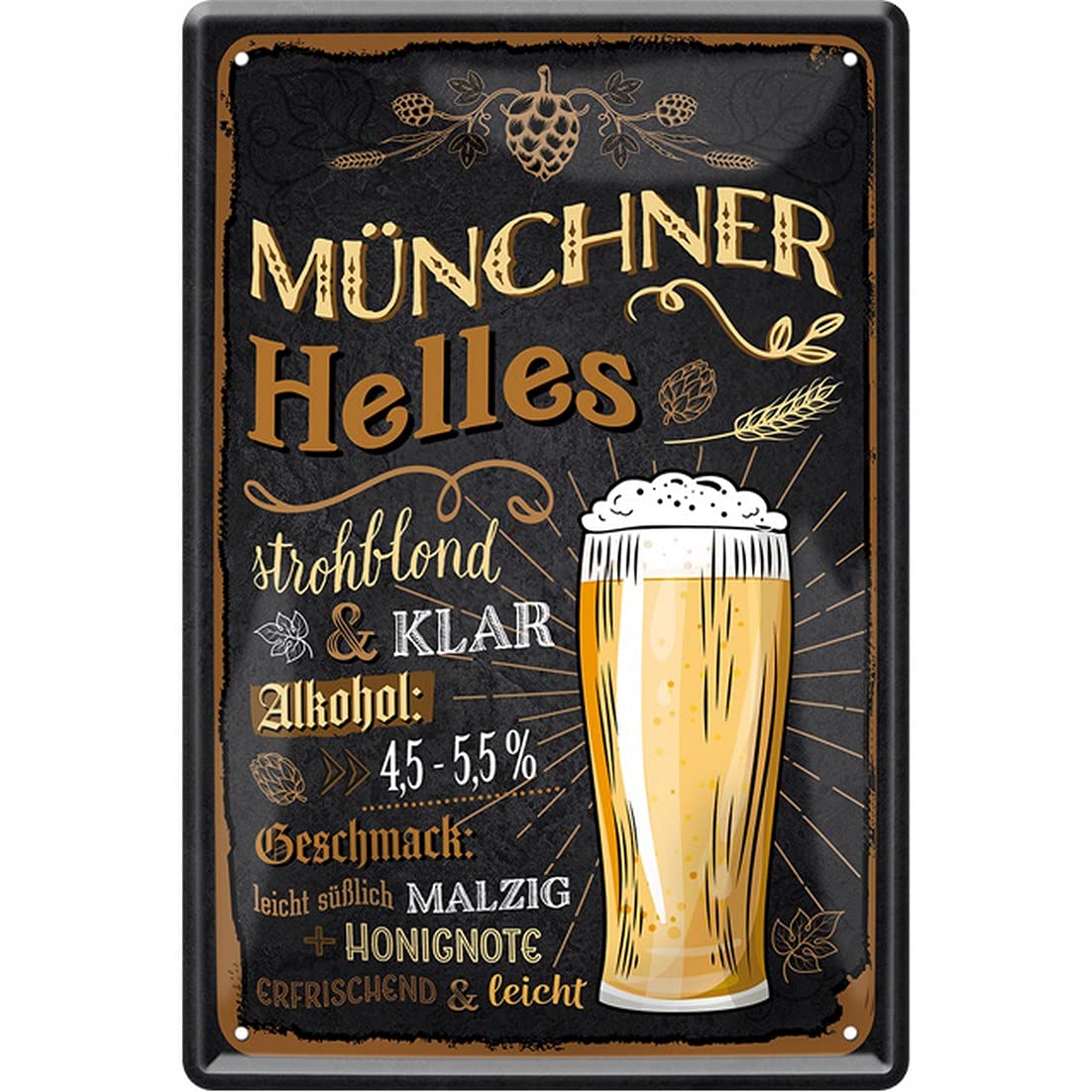 Beer Types Decorative Funny Beer Tin Signs Beer Drinker Wall Sign Door Sign Pub Bar Pup Bistro (20 x 30 cm, Munich Light