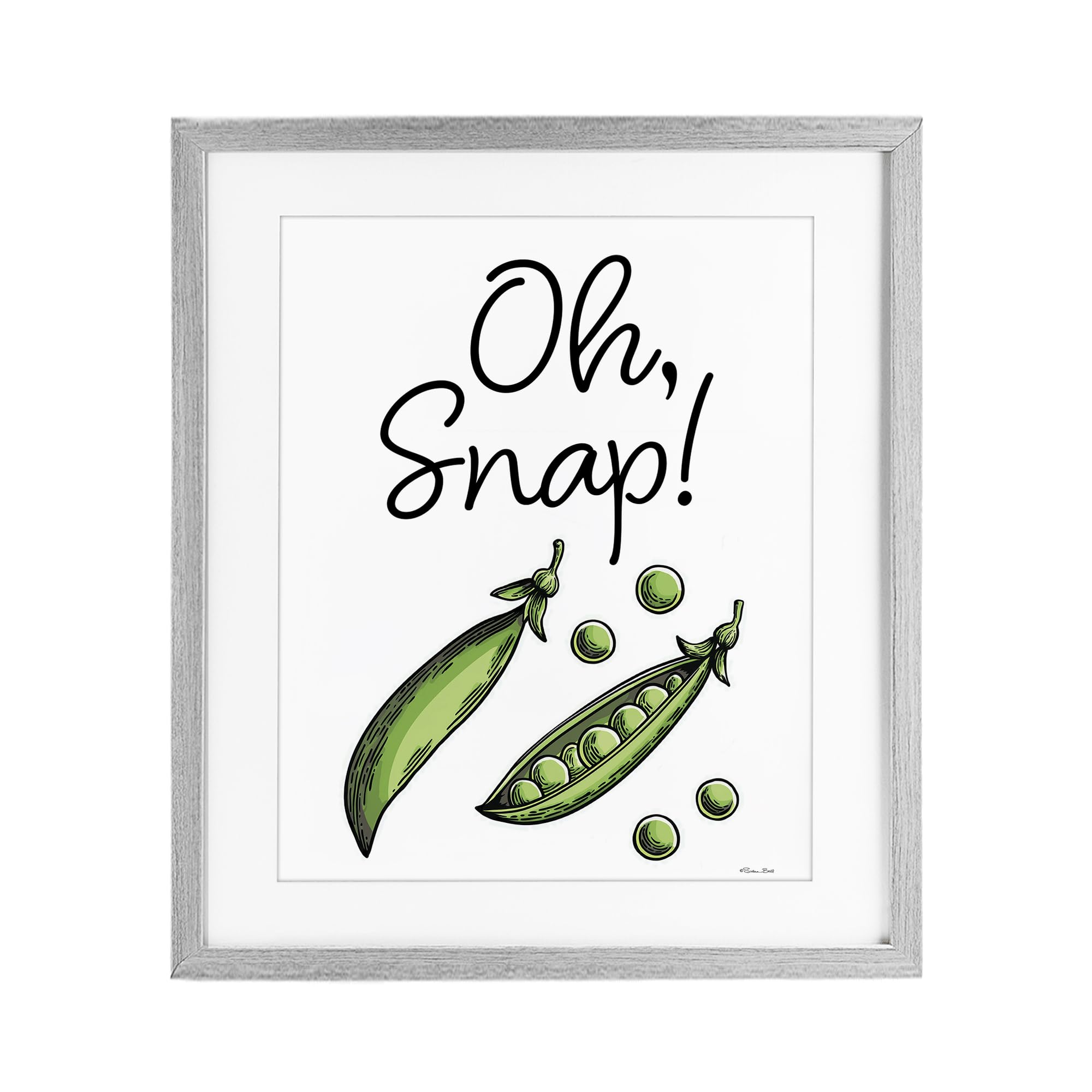 Stupell Industries Oh Snap Peas Typography 'Oh Snap Peas', Framed Print Under Glass, Gray, 17 X 21 Inches, Easy To Hang And Sturdy, Made In Usa, By Susan Ball