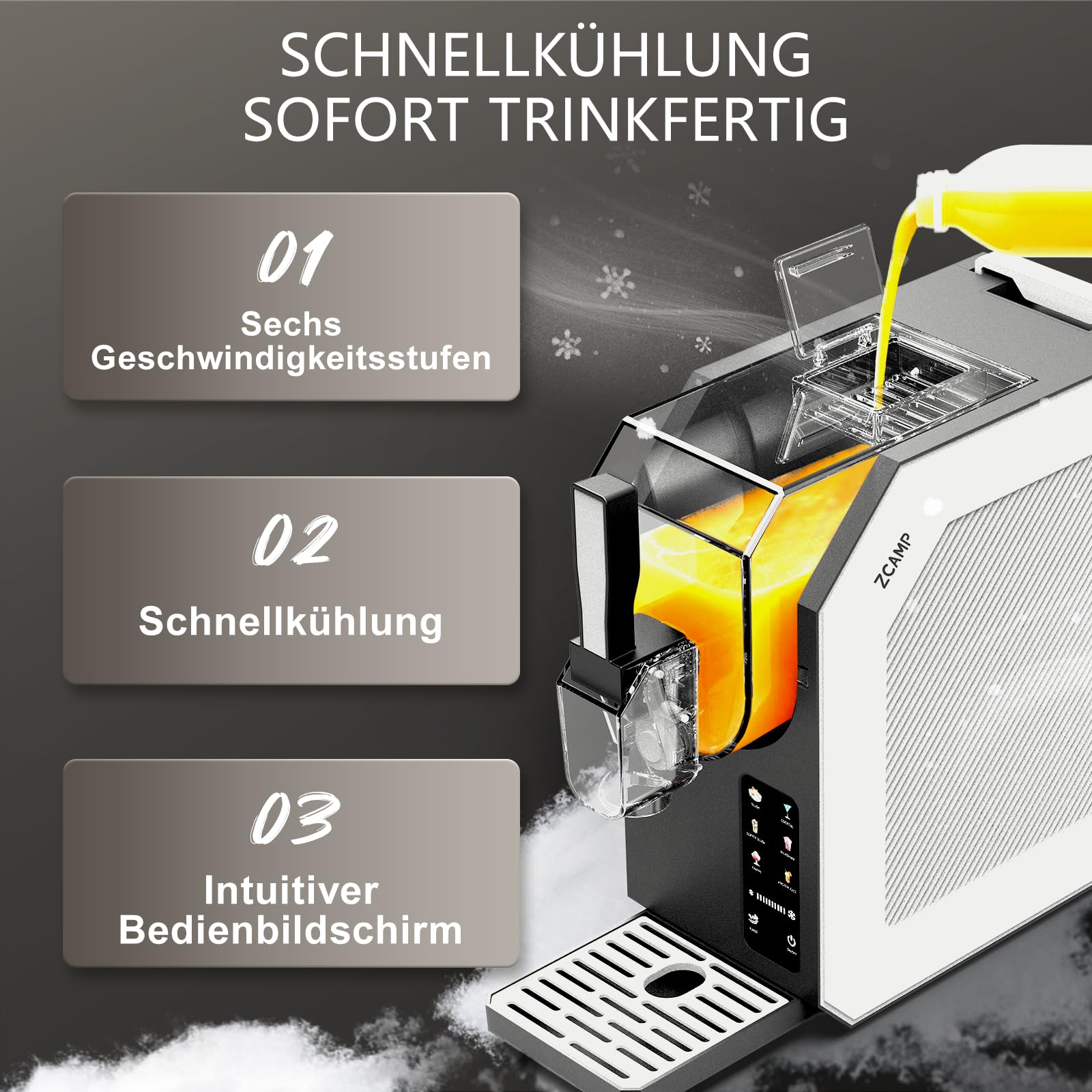 HBS-1901EU 1,9l Eismaschine, Slush Maschine, Eiscrememaschine,Smoothie-Mixer, 6 Funktionen, Für Die Herstellung Von Ice-Cream, Saft, Eis, Schnellkühlung, Geeignet Für Familienfeier, Grillpartys