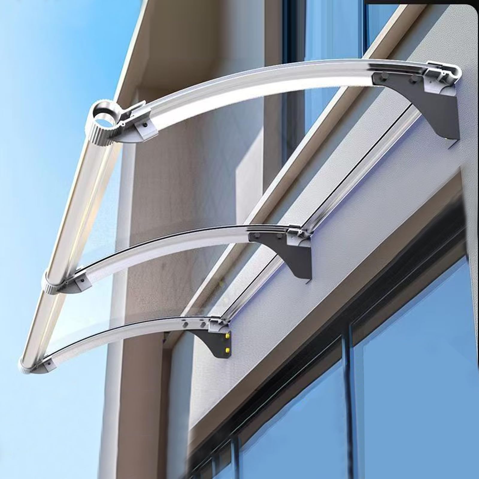 GJZQDKX Curved Aluminium Door Canopy 45x360cm Polycarbonate Awning for Rain Snow & UV Protection Durable Outdoor Shelter Transparent Design for Home Entryways