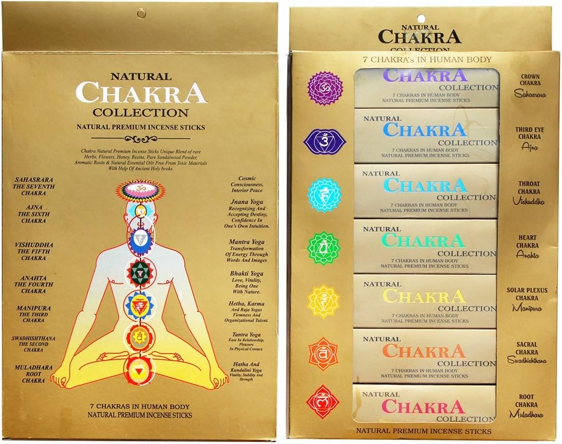 Natural Chakra Collection Incense Sticks Agarbatti Gift Pack. Hand Rolled Seven Chakras Incense Sticks
