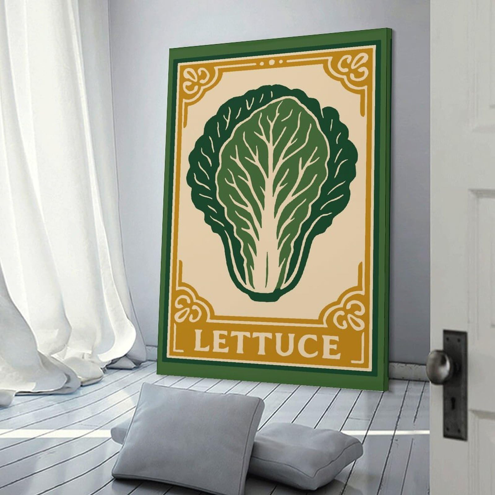 Junmoney Lettuce Illustration with Decorative Border Wall Picture Print 12x18inch(30x45cm), for Hallway, Lounge Or Guest Room, Gift Idea for Housewarming And Birthdays