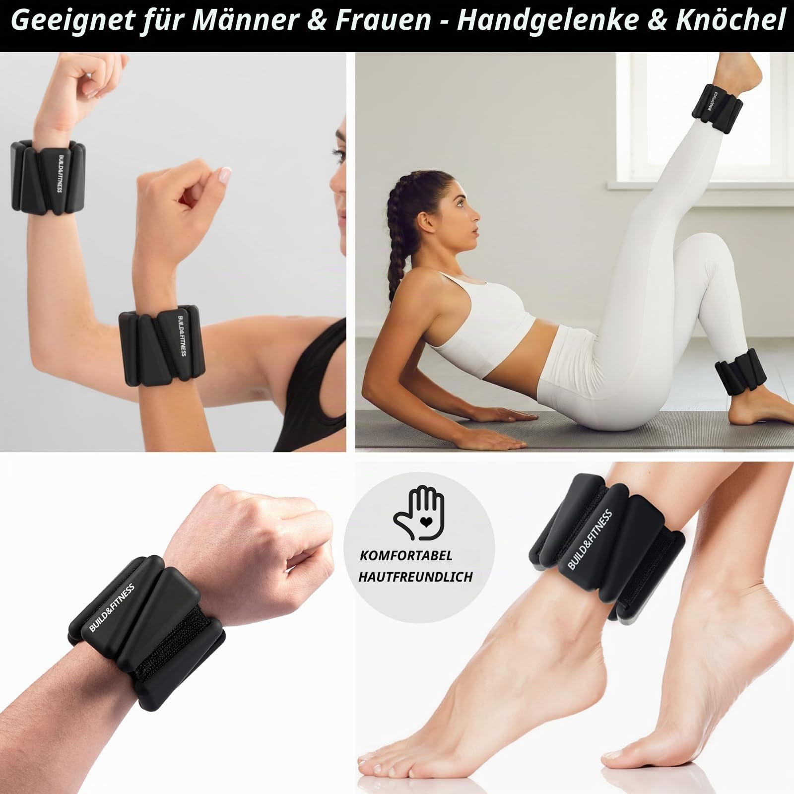 Handgelenk & Knöchel Gewichte Verstellbare Bänder für Frauen und Männer Workouts 2er Set je 0,5kg Perfekt für Laufen, Joggen, Walking, Yoga, Pilates, Aerobic, Krafttraining