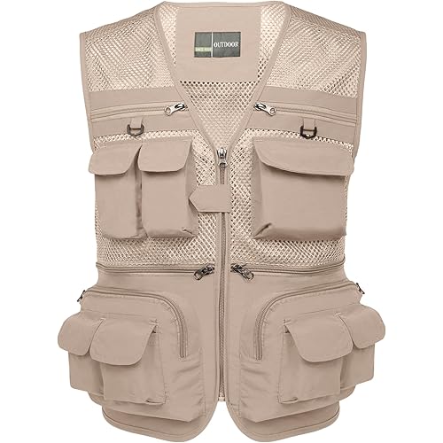 Flygo Men's Fishing Vest Utility Lightweight Outdoor Travel Safari Photo Cargo Vest with 16 Pockets