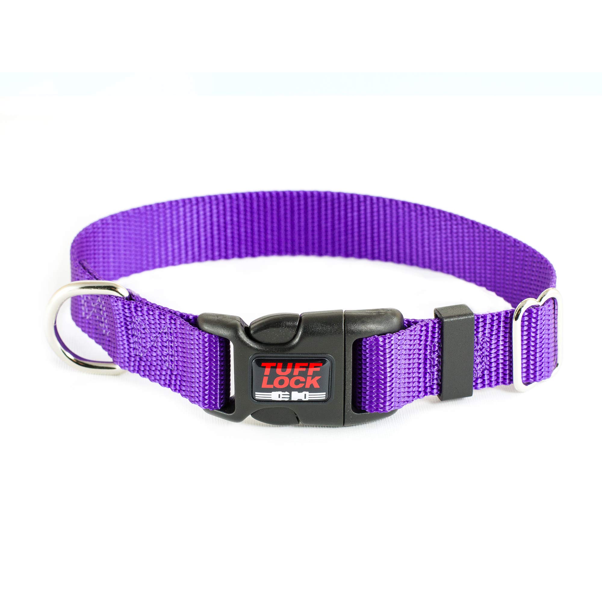 Tuff Lock Nylon Dog Collar, Rust-Free Quick Release Adjustable D Ring, Made in USA, Plastic Buckle (Solid Pattern)