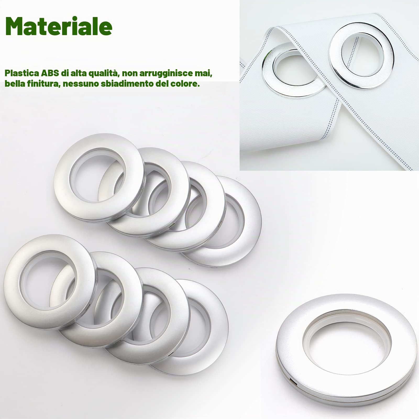32pcs Anelli per Tende Plastica Rotondi Anello Occhiello a Basso Rumore 40 mm diametro Interno per Camera da Letto Soggiorno Tenda Fibbia (Argento)