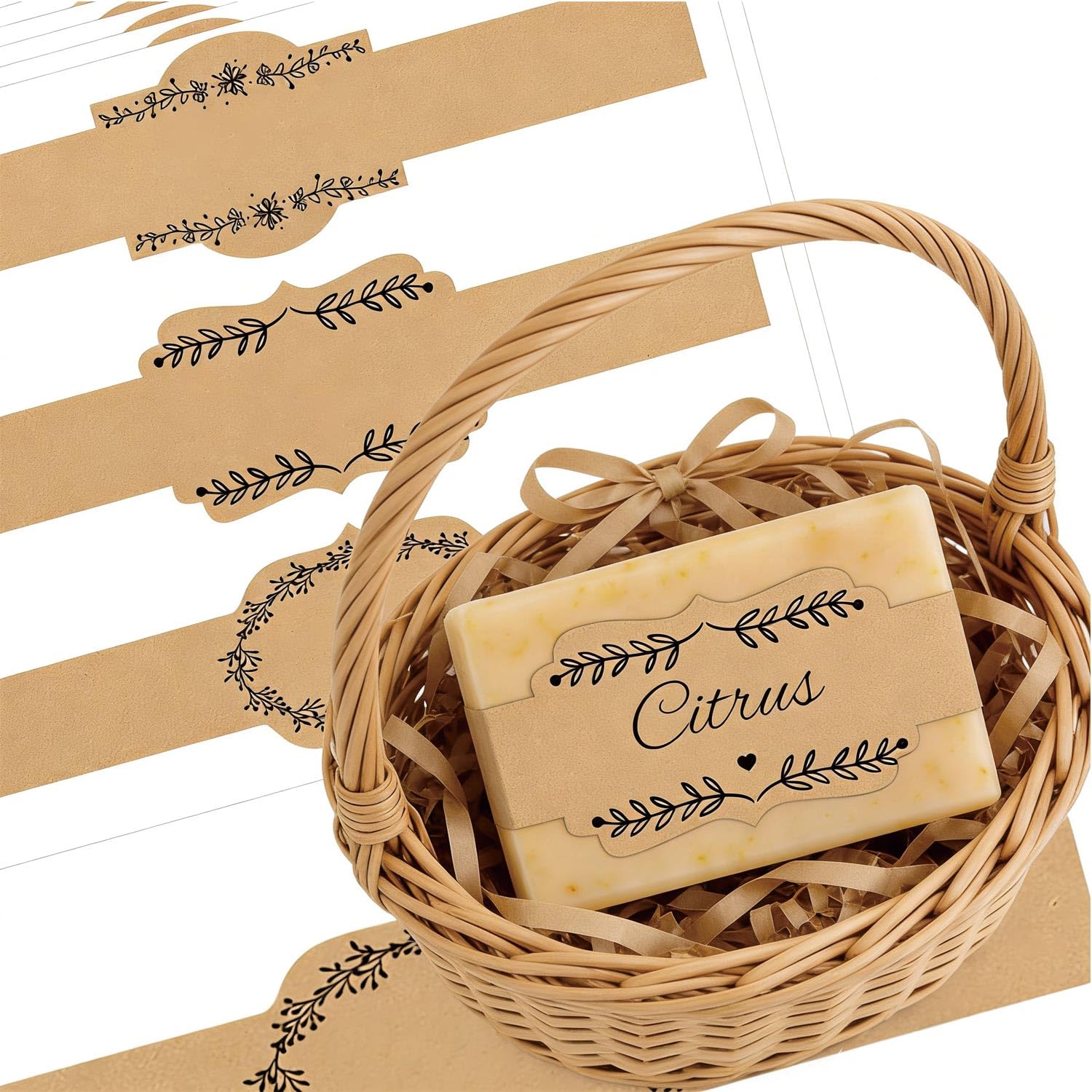 Etichette per sapone in carta kraft marrone, 120 pezzi, vuote, fatte a mano, etichette di carta per sapone per confezioni fatte in casa (decorate)