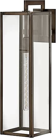 Hinkley Max 2595BU Large Outdoor Wall Mount Lantern, Hand-Welded Aluminum Frame, Clear Glass Panels, Contemporary, Industrial Style, Burnished Bronze