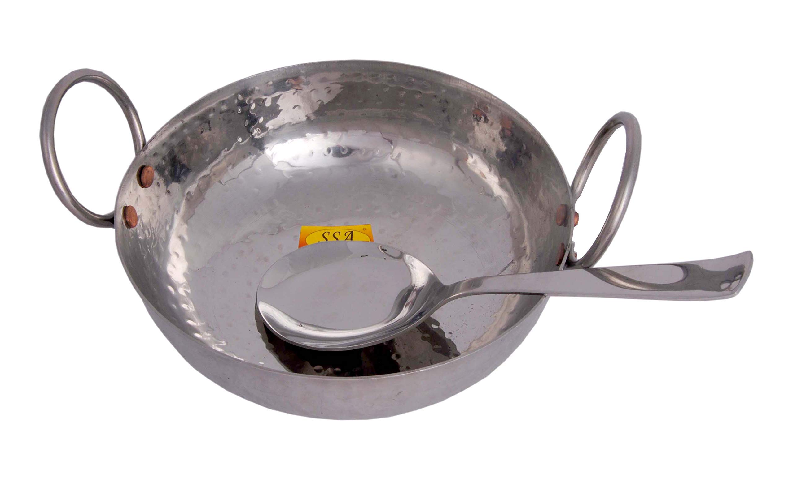 SHIV SHAKTI ARTS® Multi Utility - Heavy Gauge - Stainless Steel Kadhai with Serving Spoon & Riveted Handle for Serving & Cooking Food in Home, Hotles & Resturants(No.2 | 2500 ml - Hammer Design) - Image 2 thumbnail