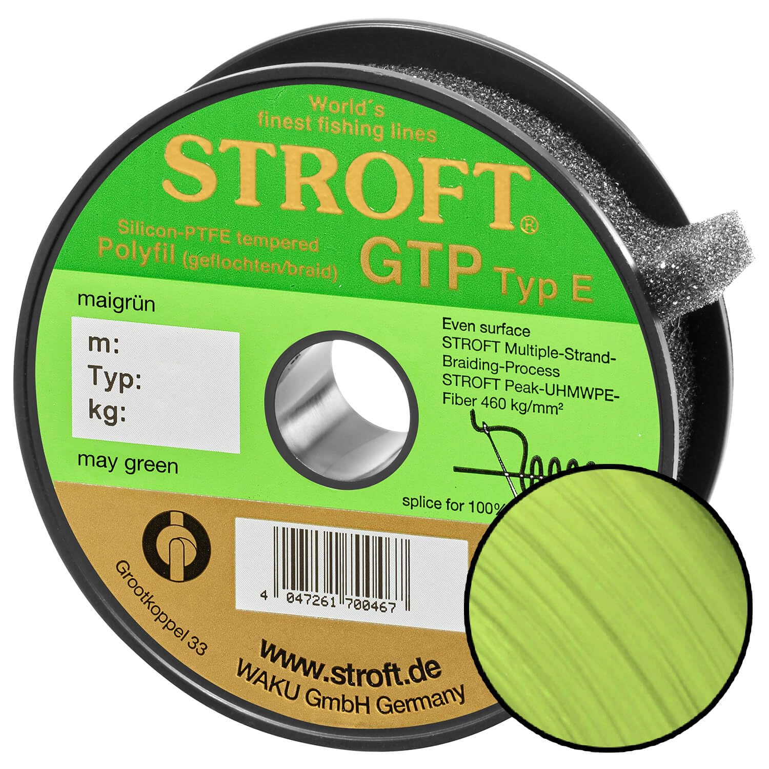 Stroft Schnur GTP Typ E mai grün 150m geflochtene Angelschnur - 8-fach PE Braid, rund & leise, extrem abriebfest, hohe Tragkraft, ohne Coating, für Spinnfischen auf Hecht, Zander & Barsch