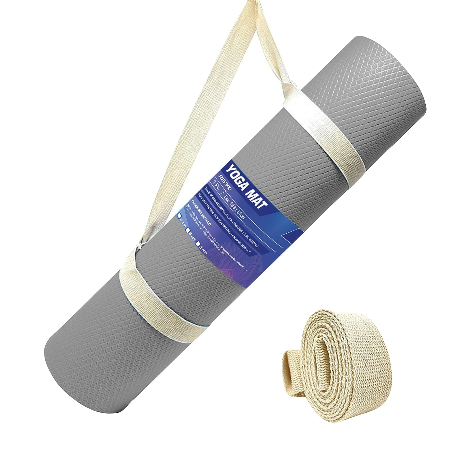 STRAUSS EVA Yoga Mat with Carry Strap | Non-Slip Exercise Mat for Home & Gym | Eco-Friendly, Lightweight & Durable Workout Mat | Ideal for Yoga, Pilates, Fitness | Ideal for Men & Women,6mm,(Grey) (B09TGVQ384) Amazon Price History, Amazon Price Tracker