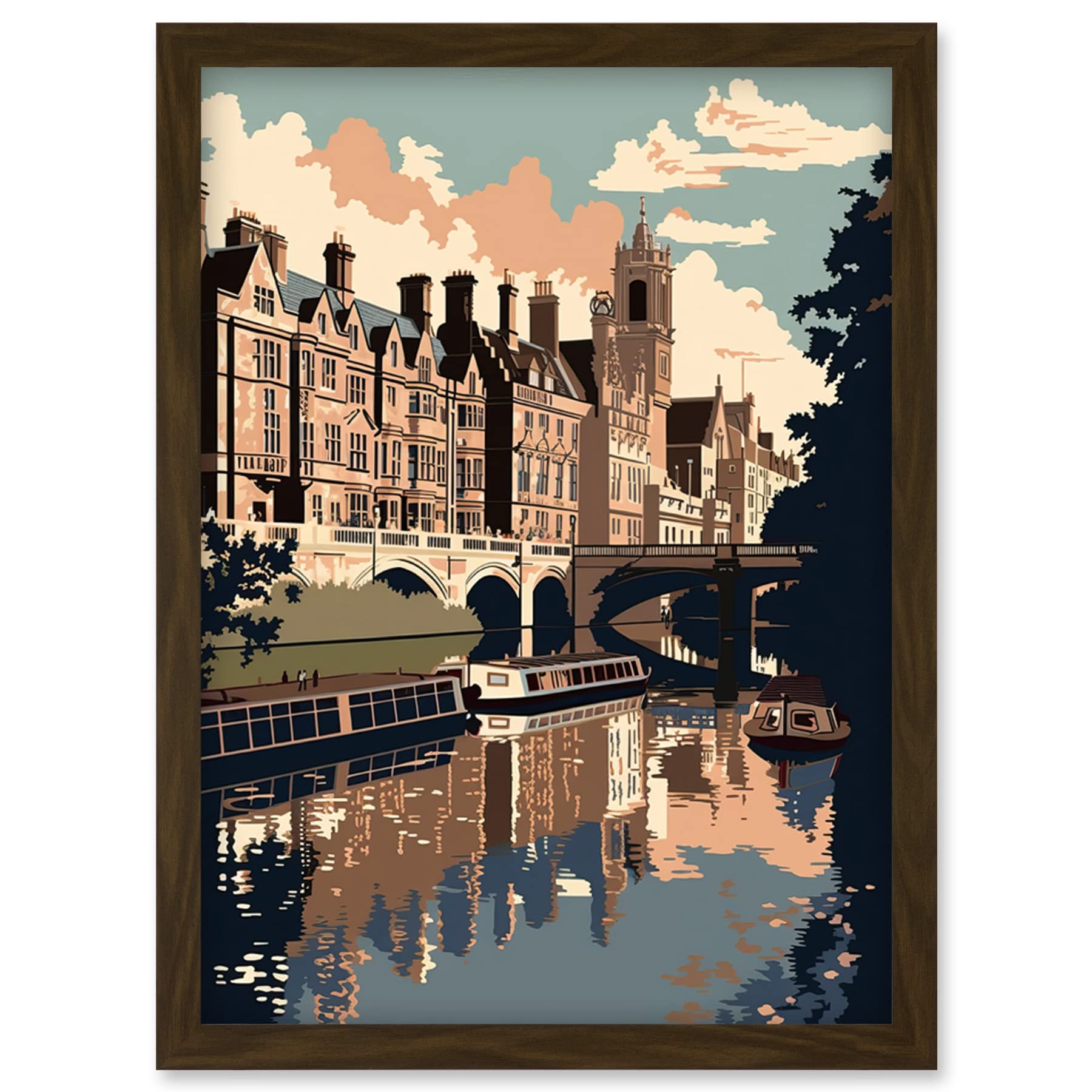 River Cam & University of Cambridge Buildings Framed Wall Art Print A4 - Artery8