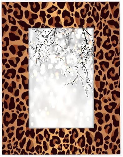 Miniatura 1 de Marco de fotos de leopardo de 5 x 7 pulgadas, estampado de piel de guepardo, marco de fotos de madera para escritorio, marco de fotos de mesa para