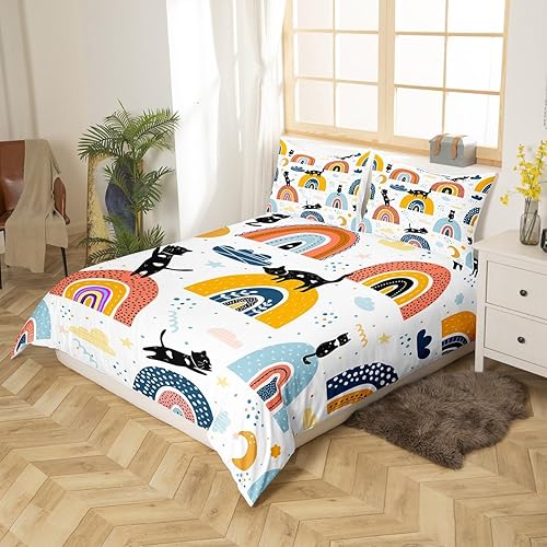 Miniatura 2 de Erosebridal Juego de ropa de cama tamaño individual para niños y niñas, funda de edredón colorida con estampado de estrellas y luna, funda de