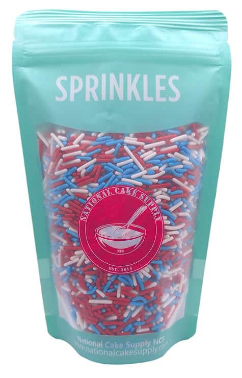 NCS Red, White & Blue Jimmies Edible Sprinkles Cupcake, Cake & Cookie Decorations, 7 oz