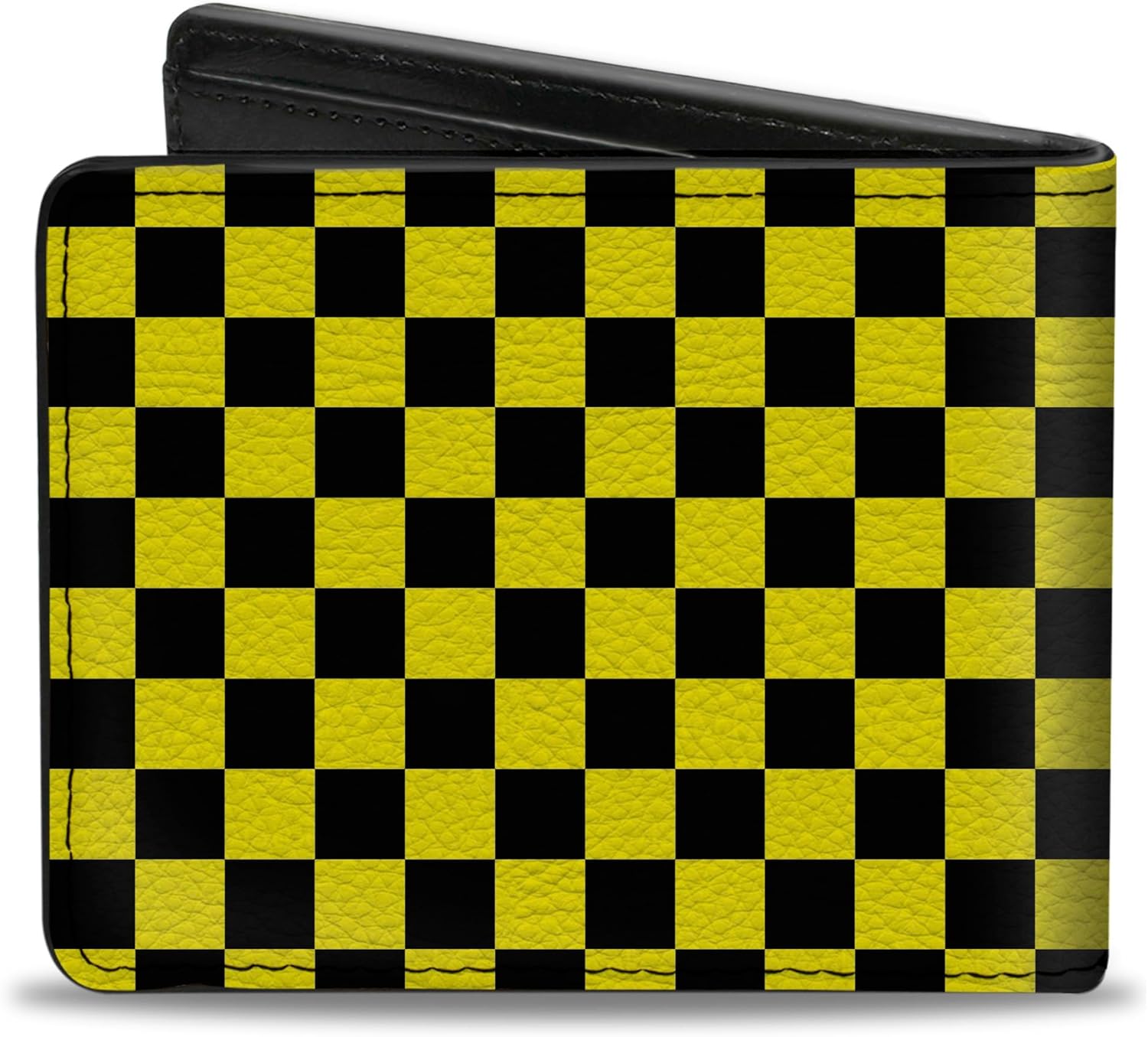 Buckle-Down Men's Standard Wallet, Bifold, Checker Black Neon Yellow, Vegan Leather, 4.0" x 3.5" - Image 2