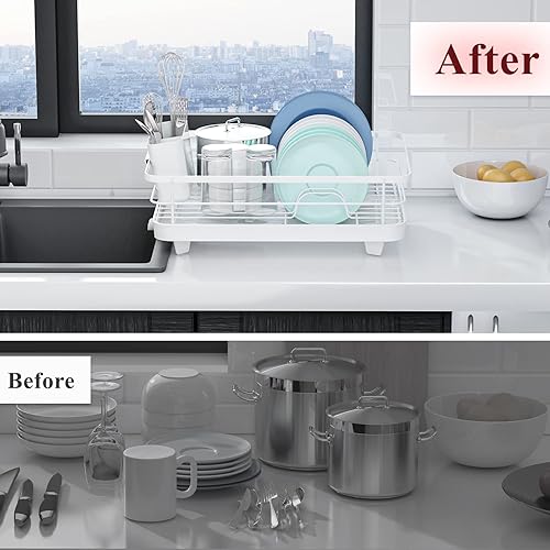 Miniatura 7 de Escurridor de platos, compacto para encimera de cocina con un soporte para cubiertos, estante de cocina duradero de acero inoxidable para varios