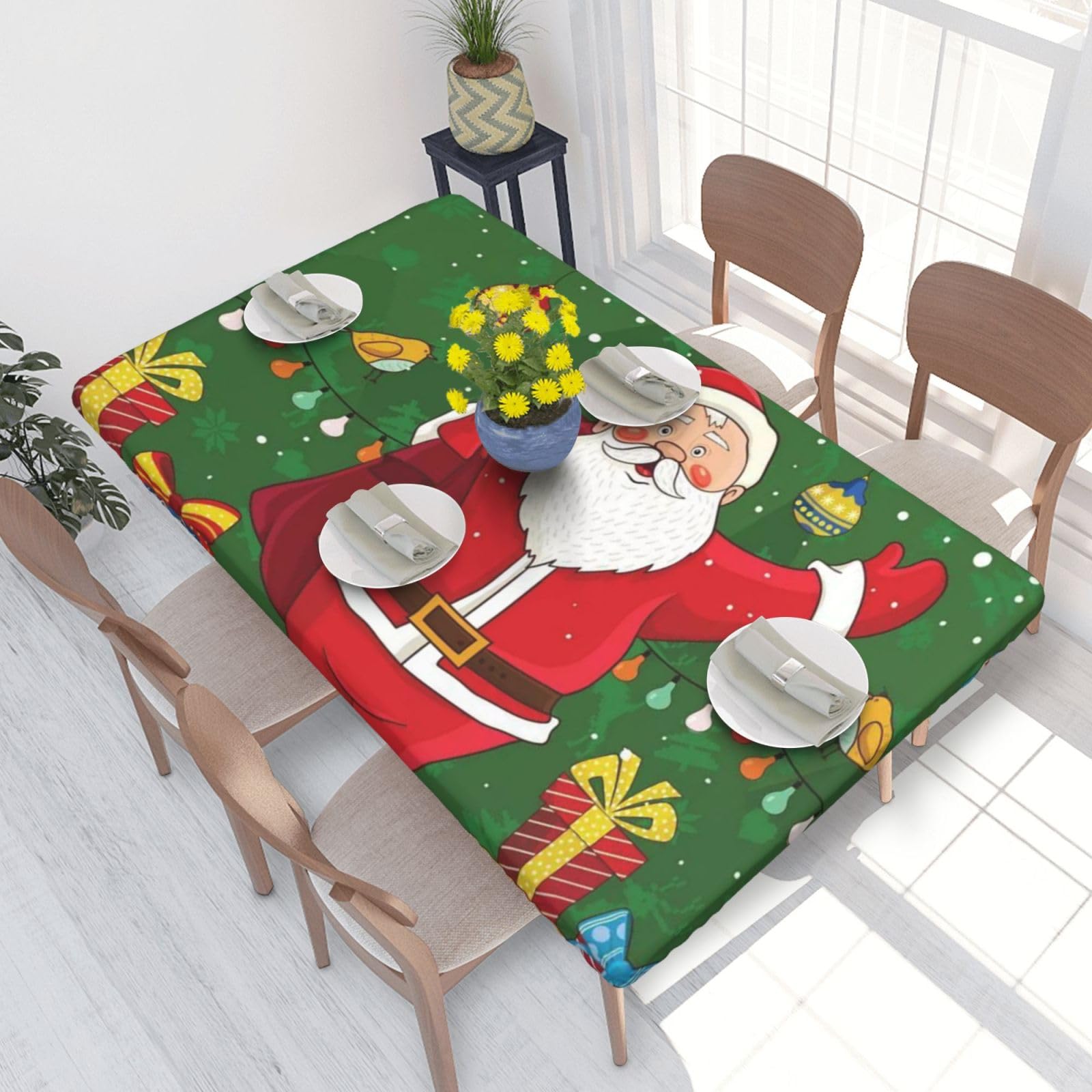 BNVSADC Xmas santa Claus Printed 4FT Tablecloth 122x76 CM Polyester Kitchen Water Resistant Table Cloth Dining Table Decoration Table Covers