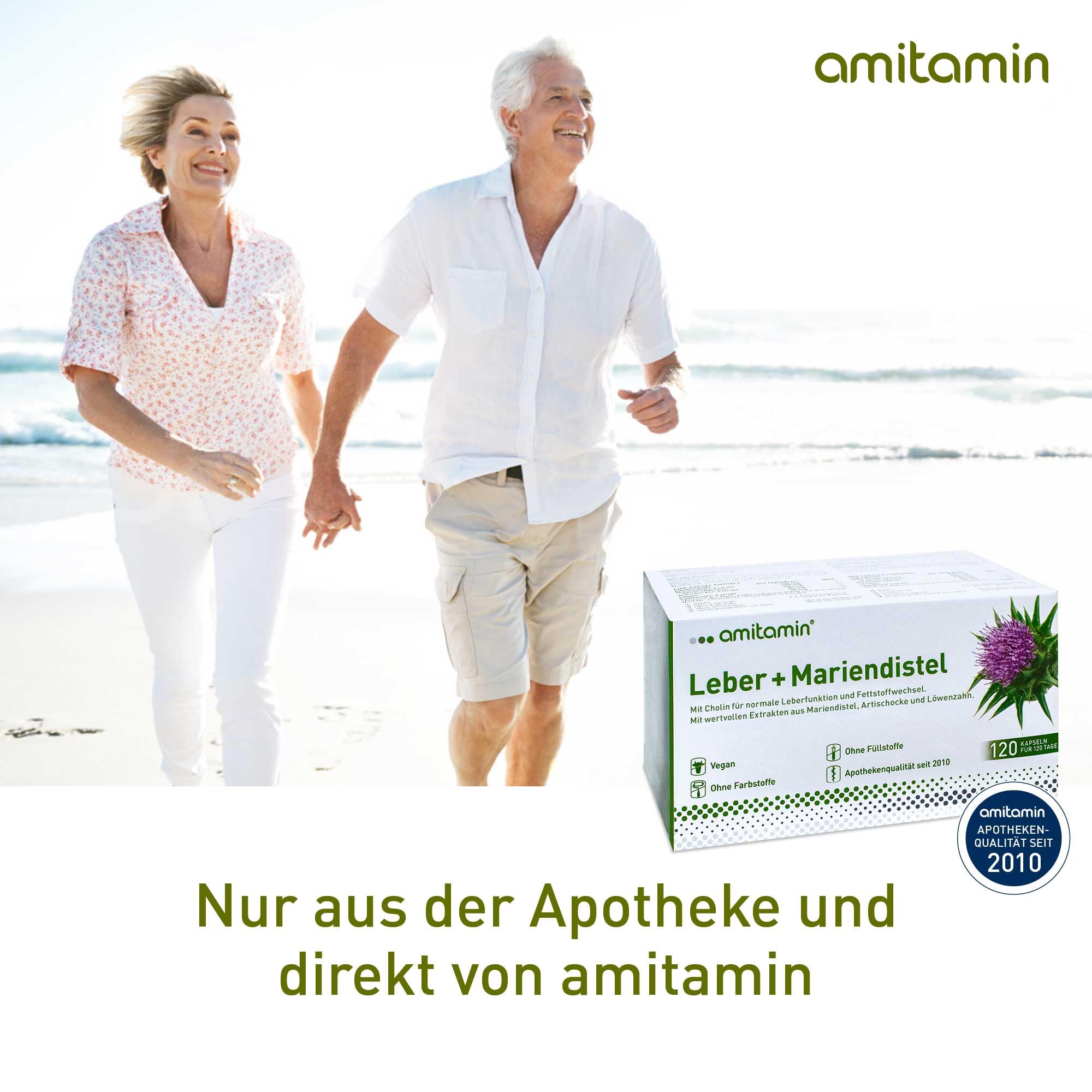 amitamin Leber + Mariendistel Komplex | Kapseln hochdosiert | Artischocke, Löwenzahn plus Cholin für den Stoffwechsel | 120 Kapseln - 4 Monate | Silymaringehalt 80% | deutsche Herstellung | vegan