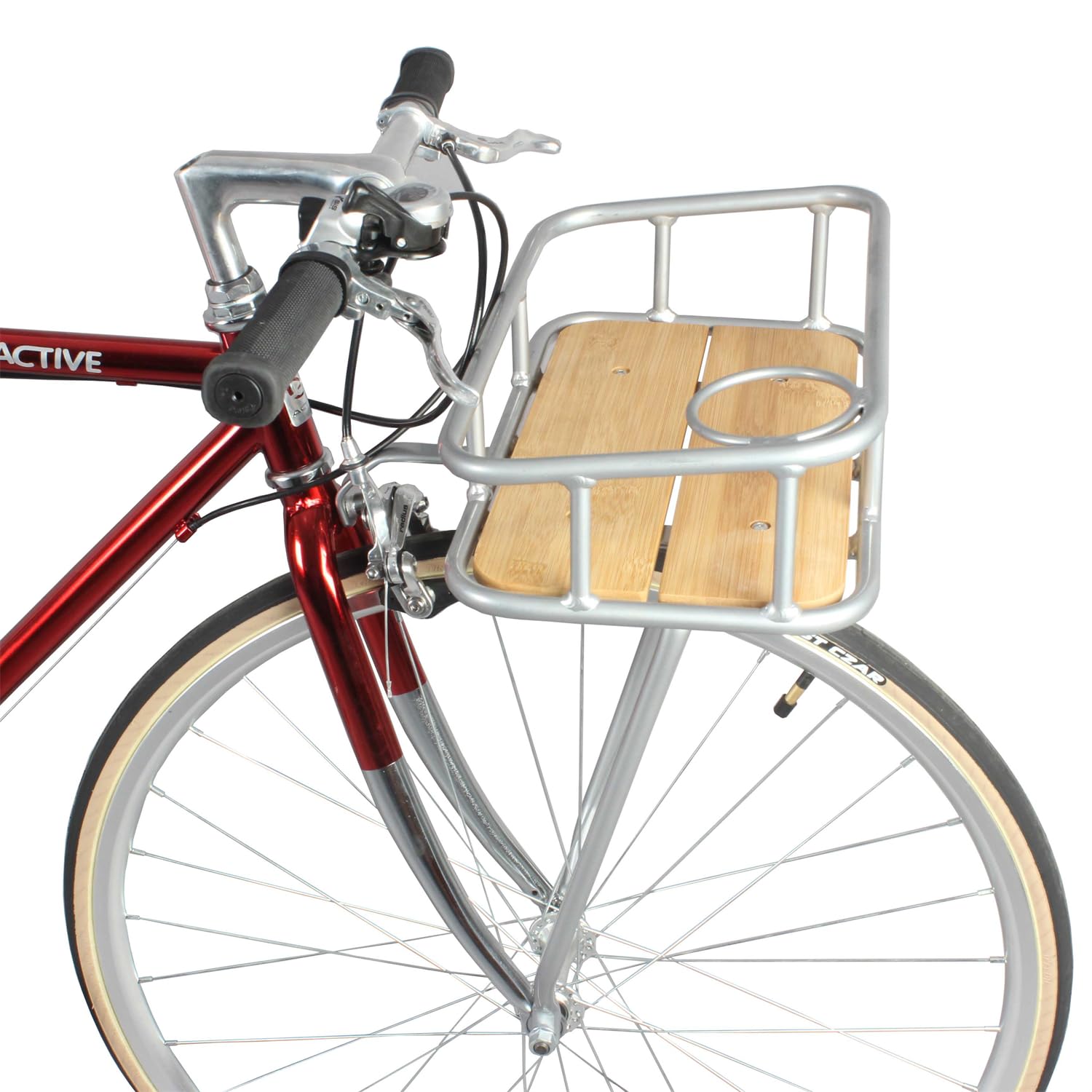 Canasta Bicicleta Delantera Cesta Aluminio Portabotellas Porta-Bages Piso Madera