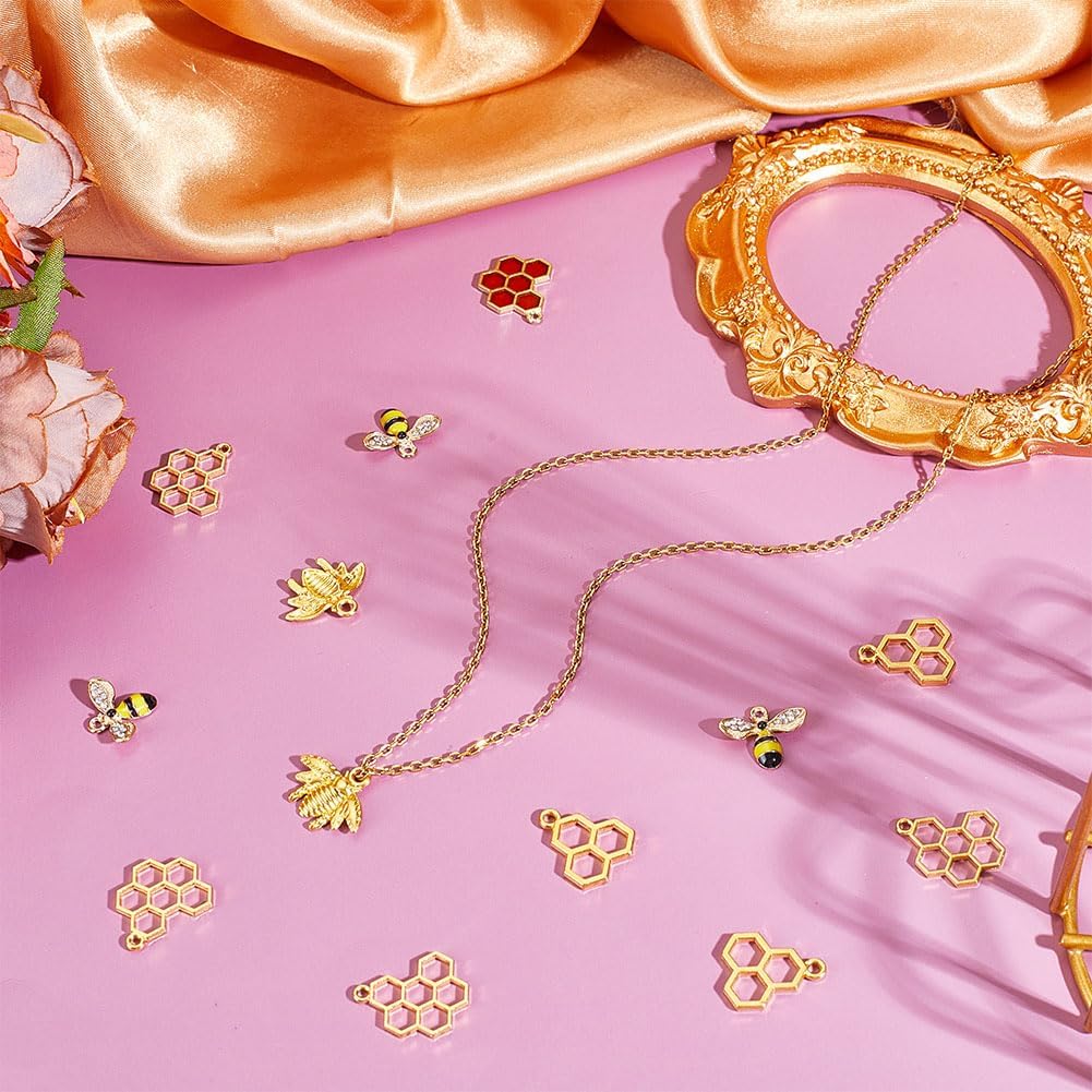 60Pcs Honeycomb Bee Charms 6 Style Enamel Alloy Cute Beehive Pendants Metal Mini Honey Comb Dangle Charms for Bracelets Keychain Necklace Dangle Earring DIY Craft Jewelry Making Supplies - Image 4