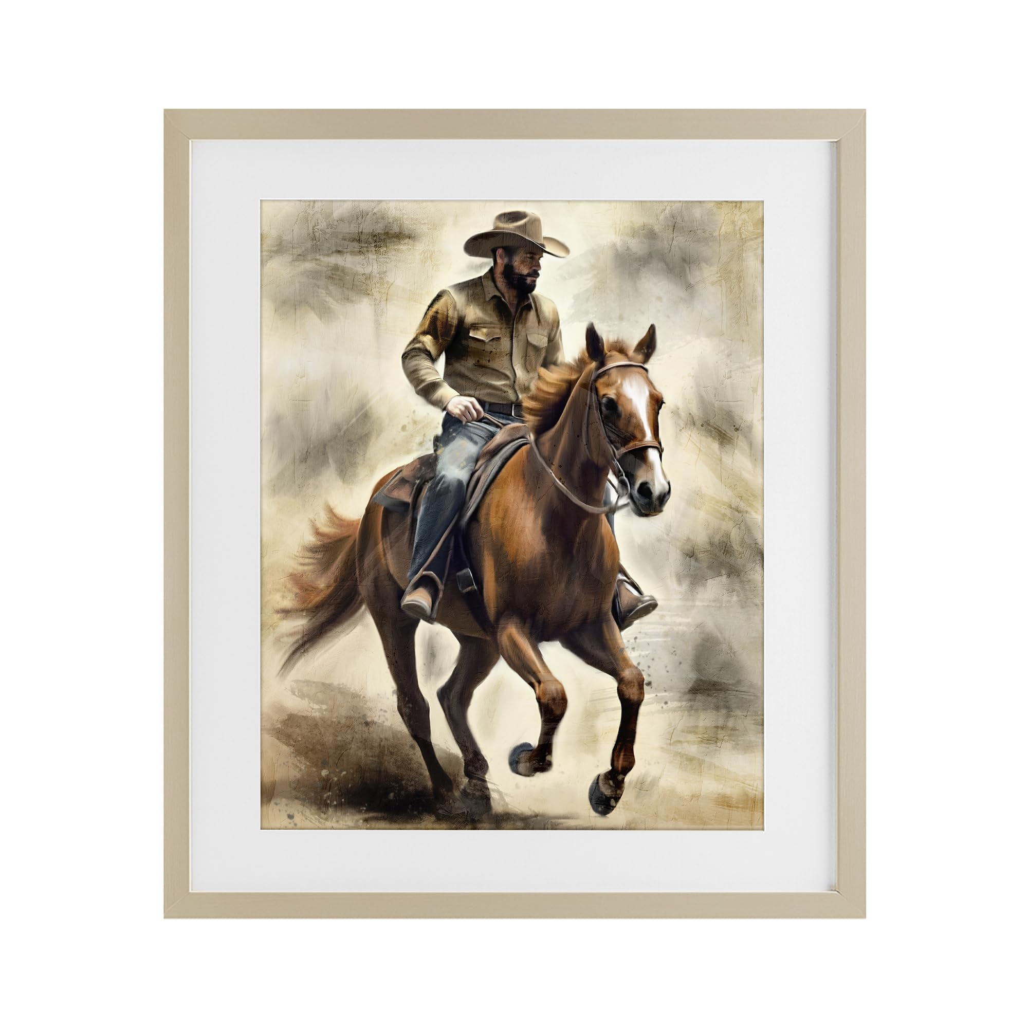 Stupell Industries Harvest Pine (Textured) 'Gallop Horse & Cowboy'| Framed Print Under Glass