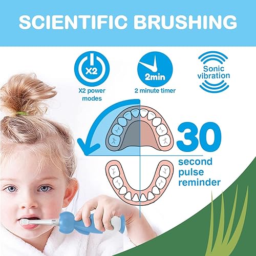 Miniatura 4 de brush-baby WildOnes - Cepillo de dientes eléctrico recargable para niños, 1 mango, 3 cabezales de cepillo, cable de carga USB, para edades de 0 a 10