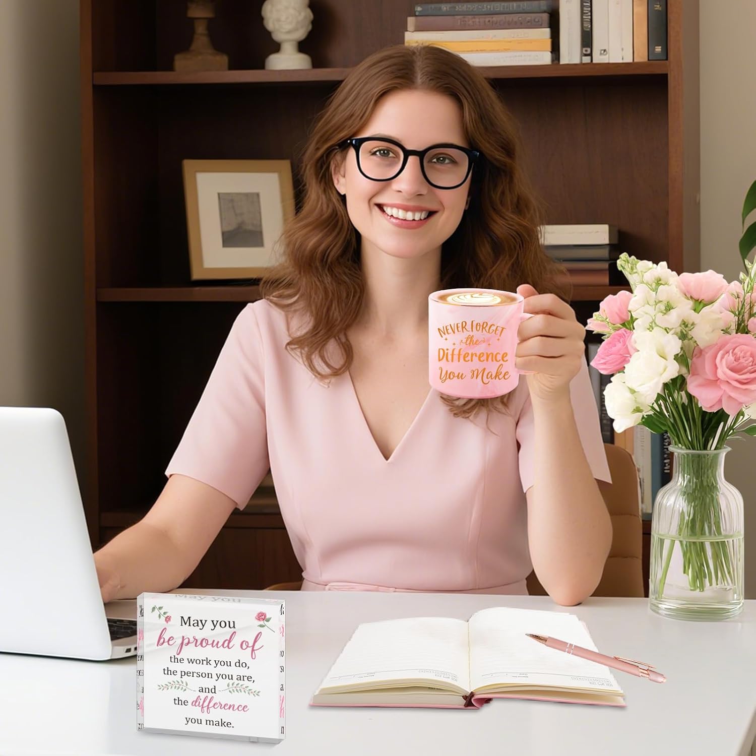 Employee Appreciation Gifts for Coworker Women Boss, Difference Maker Gift, Retirement Gifts for Woman Never Forget the Difference You Make Mug Notebook Set, Thank You Gift for Women Colleague - Image 4