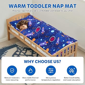 Toddler Nap Mat with Removable Pillow and Blanket, Sleeping Bag for Kids, Lightweight and Soft Slumber Bags for Preschool, Sleeping Mats for Daycare Sweat Absorbing and Breathable