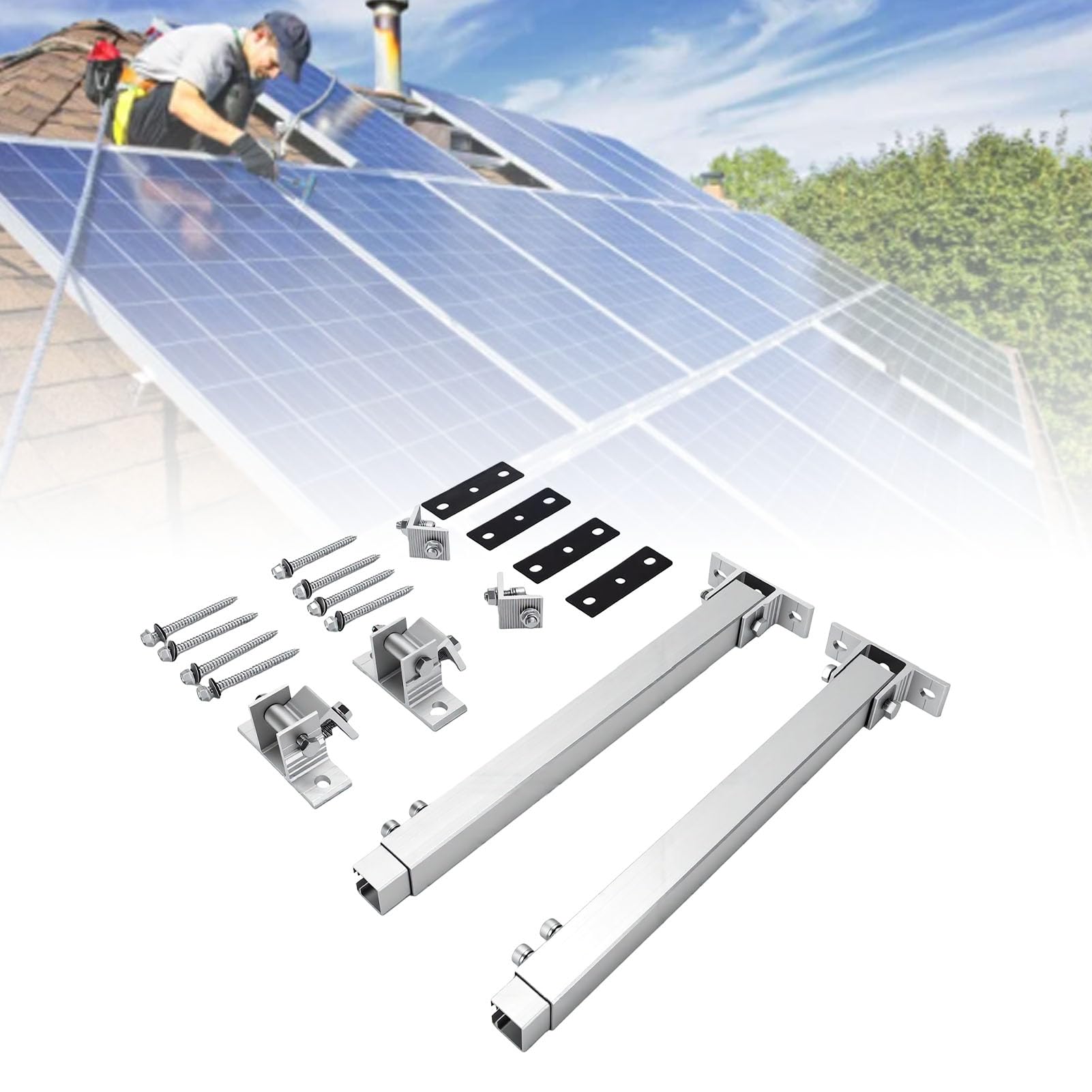 Generic Staffa di Montaggio per Pannello Solare Supporto Regolabile in Lega di Alluminio Durevole per Tetto del Balcone 2 Set di Inclinazione da 15 a 30 Gradi
